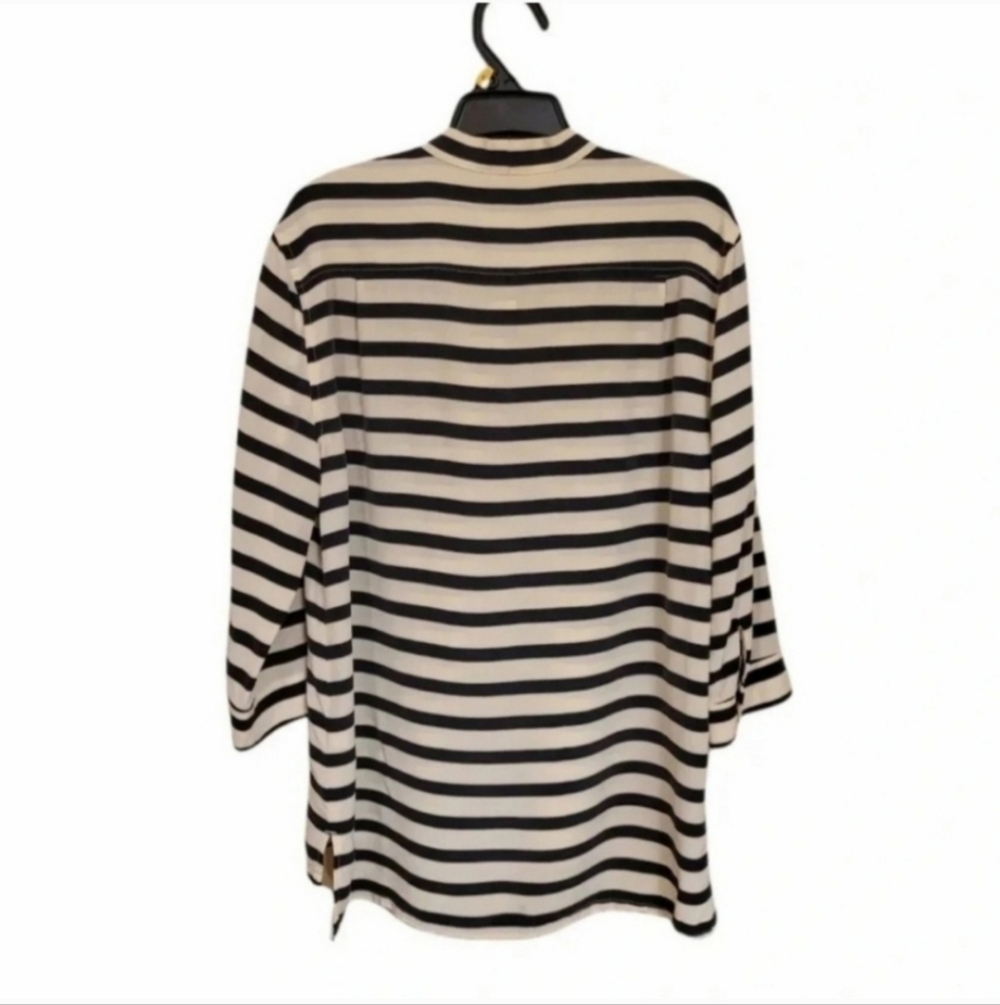 Fossil Silk Tie Neck Striped Blouse Cream Black Size XS - Picture 3 of 8
